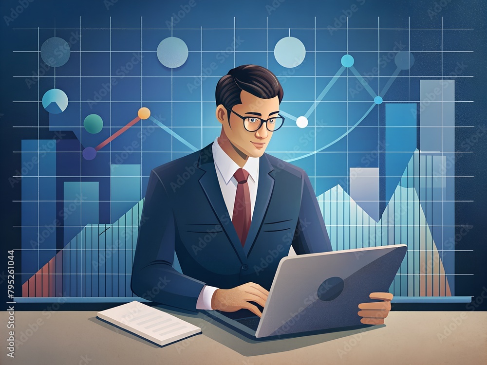 Businessman use laptop to analyze data and sales performance. Sales performance management concept. Businessman use laptop to analyze data and sales performance. Sales performance management concept.