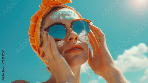 Girl applying sunscreen to her face