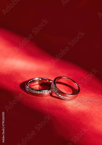 Couple ring jewelry red red background.