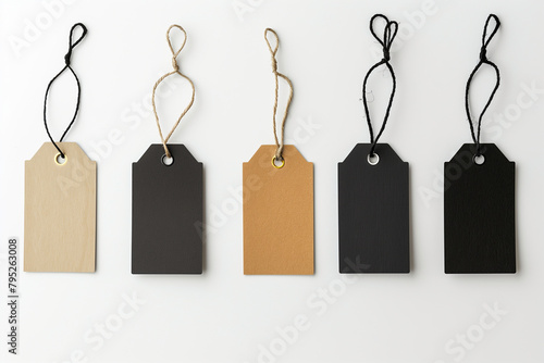 simple yet effective composition of series of blank price tag templates arranged orderly on a white background, providing a versatile solution for product labeling and pricing stra photo