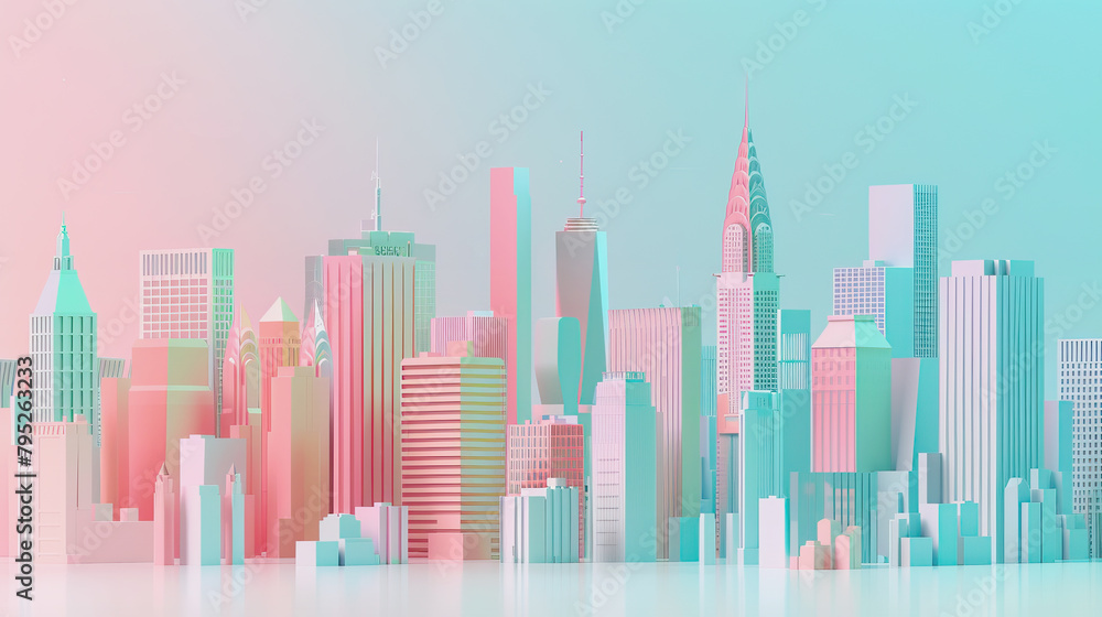 Abstract 3D Model City Landscape Pantone colors background.