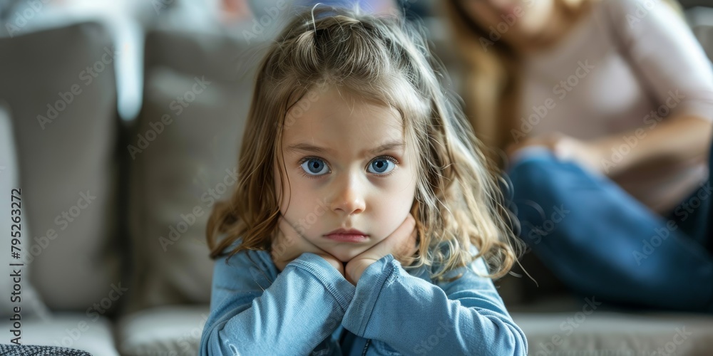 Fighting, mother and father with girl, family arguments, tension ...