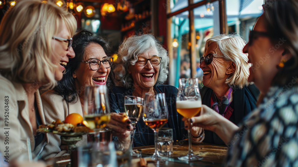 Group of Mature Women Enjoying Quality Time Together at Restaurant Group of Mature Women Enjoying Quality Time Together at Restaurant
