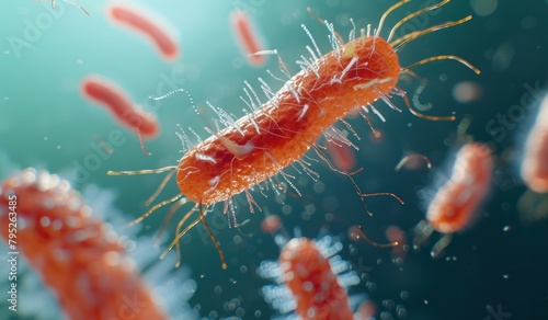 Escherichia coli bacteria abstract blue background