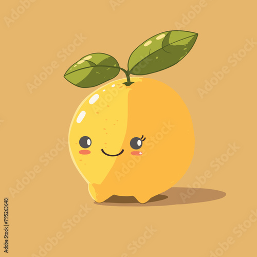 A cartoon lemon with a leaf on top. The lemon is smiling and has a happy expression. The image has a playful and lighthearted mood
