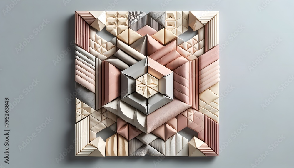 delicate origami-style three-dimensional pattern: modern design background in pink and tan hues