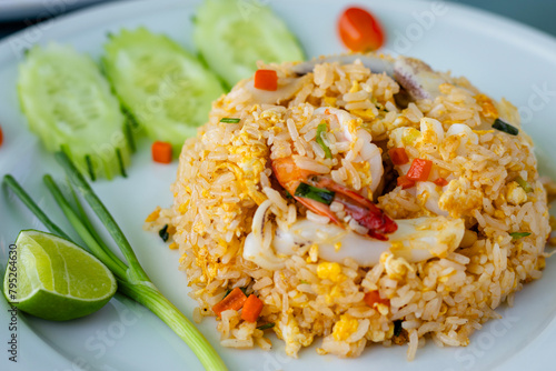 Seafood fried rice with shrimp and squid