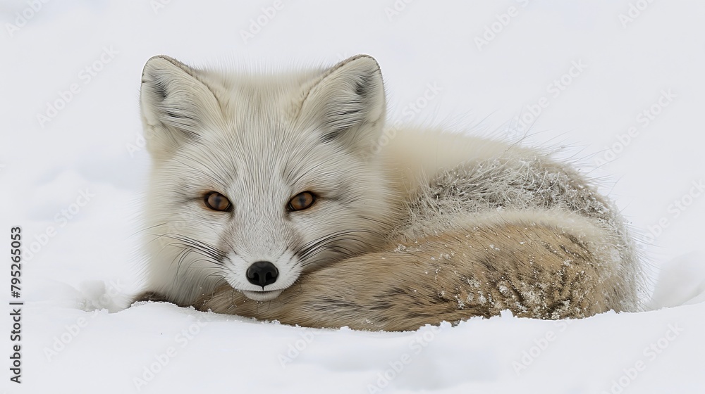 Fototapeta premium Elegant arctic fox gracefully frolicking in the enchanting snow covered landscape