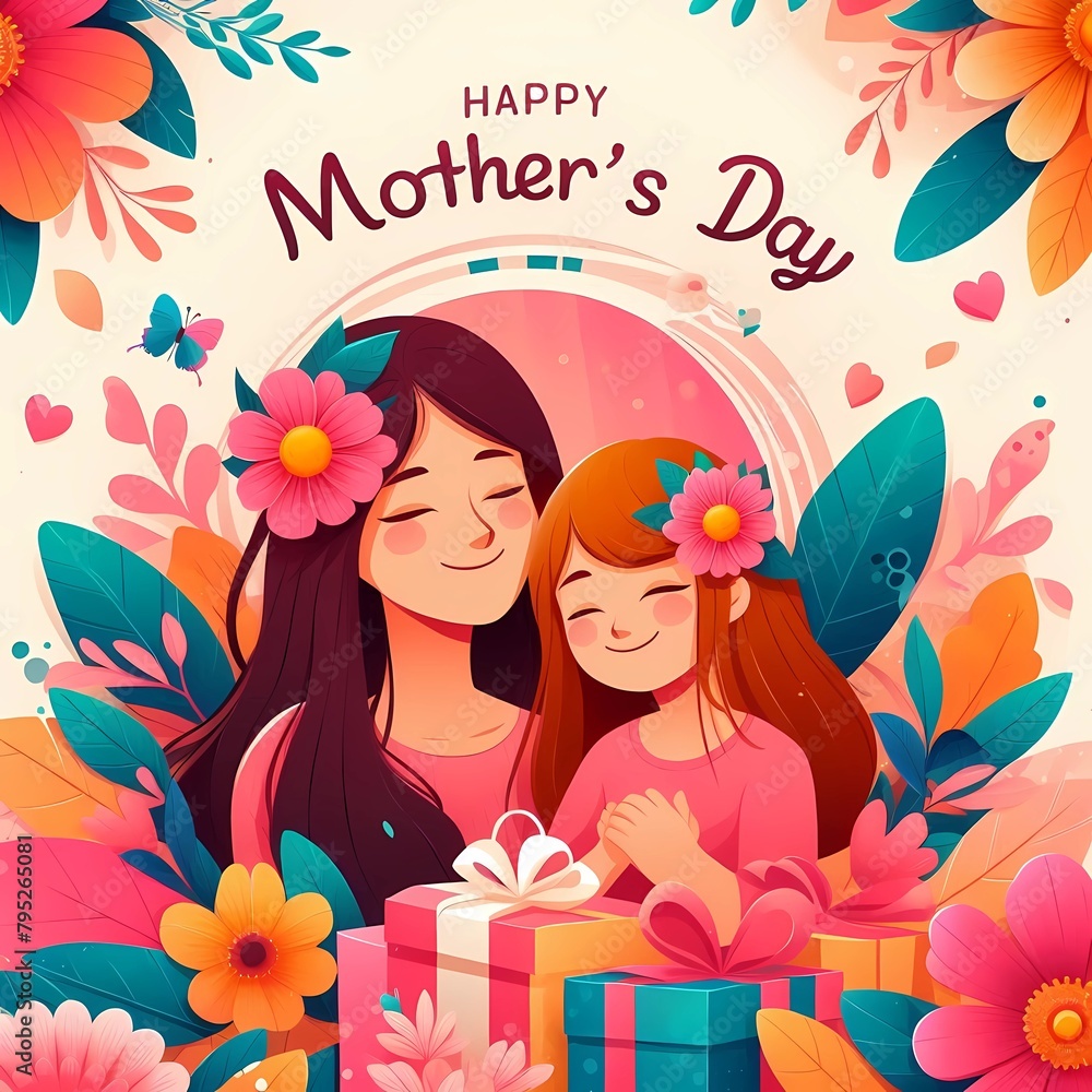 Happy mother's day design poster. Cartoon. Ai generative Happy mother's day design poster. Cartoon. Ai generative