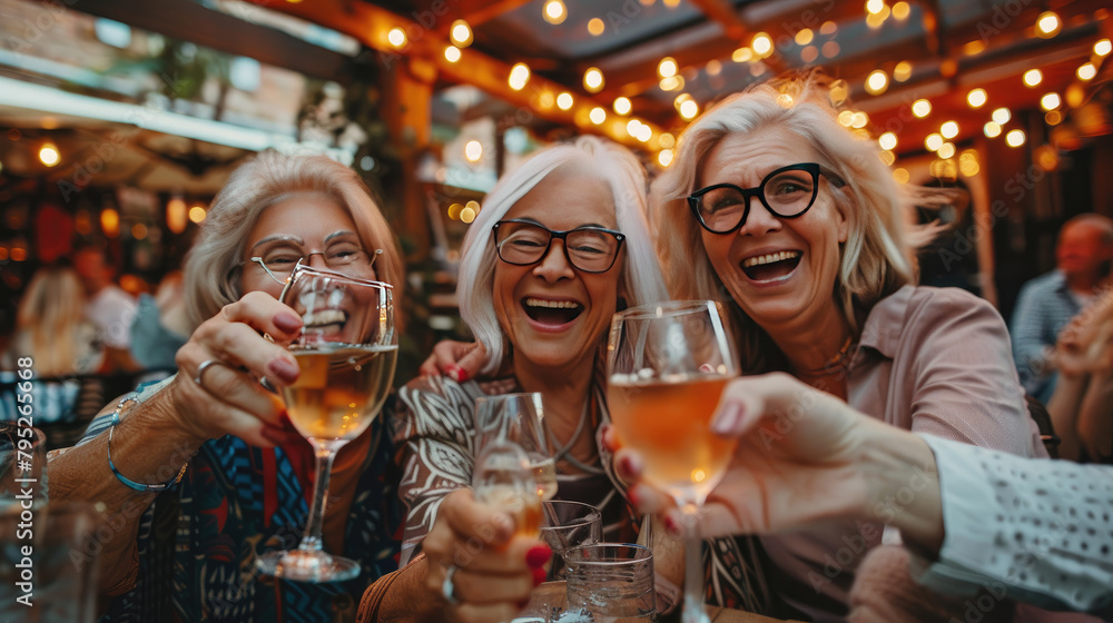 Group of Mature Women Enjoying Quality Time Together at Restaurant Group of Mature Women Enjoying Quality Time Together at Restaurant