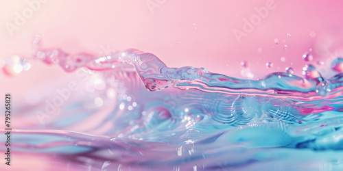 Liquid dreamscape with pastel pink and blue waves dancing on crystal clear water. 