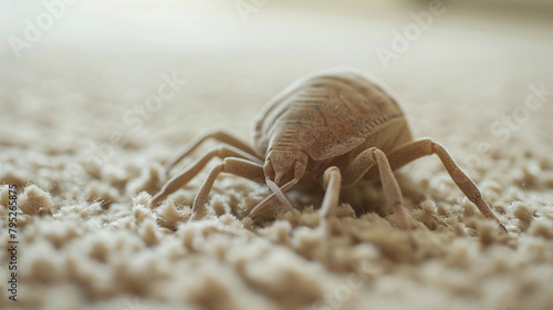 Oversized Dust Mite On Carpeted Floor In A Room, Suitable For Allergy Awareness Or Pest Control Ads