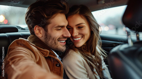 Newly In Love Couple In The Back Seat Of A Car, Capturing Intimate Moments And Affectionate Gestures, Perfect For Romance-Themed Content © Michael