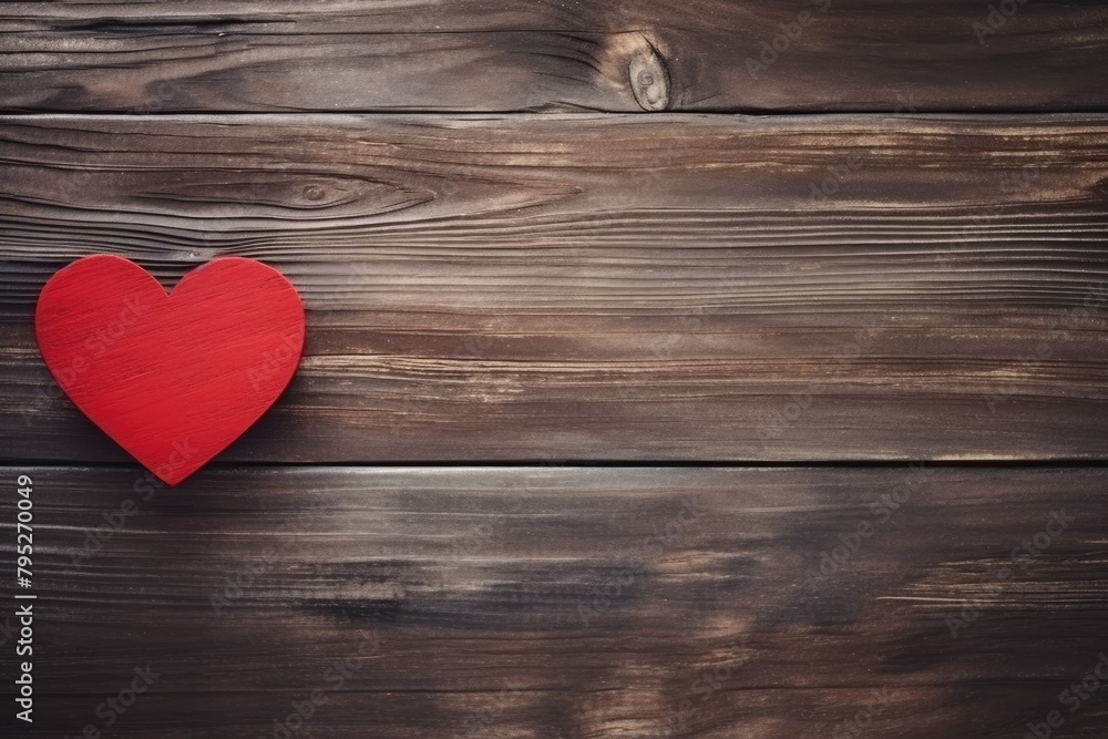 A bold red heart stands out on a dark wooden texture, symbolizing love and warmth. Red Heart on Dark Wooden Background A bold red heart stands out on a dark wooden texture, symbolizing love and warmth. Red Heart on Dark Wooden Background