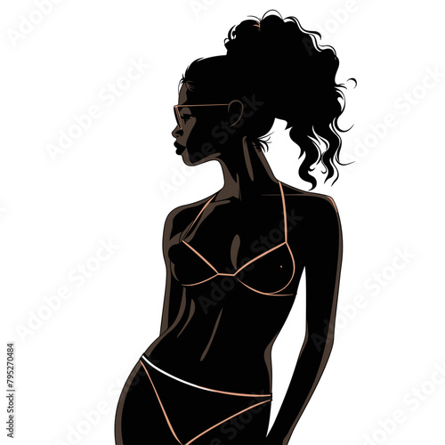 vector silhouette of a girl in a swimsuit on a white background .Generative AI