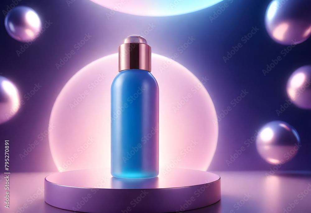 Mockup of cosmetic bottle on a multicolor lights background Mockup of cosmetic bottle on a multicolor lights background