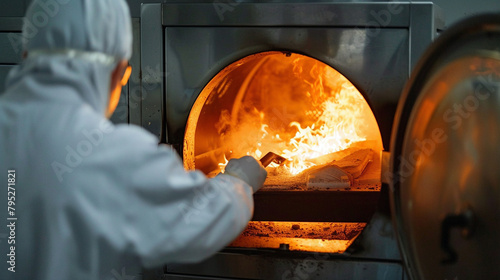 Cremation In The Incinerator Of A Crematorium, A Solemn Process Of Respectful Farewell And Remembrance photo