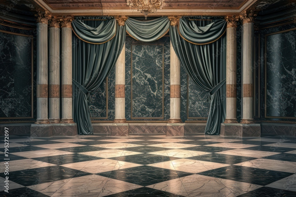 Naklejka premium Empty palace stage flooring architecture elegance.