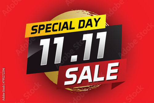 11.11 Special day sale word concept vector illustration with ribbon and 3d style for use landing page, template, ui, web, mobile app, poster, banner, flyer, background, gift card, coupon

