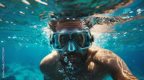 Closeup Of A Man Diving Underwater, Capturing The Dynamic Motion And Aquatic Environment, Ideal For Sports And Adventure Themes