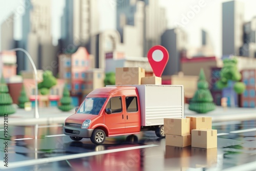 Delivery van with boxes next to it, concept of delivery, logistics, transportation.