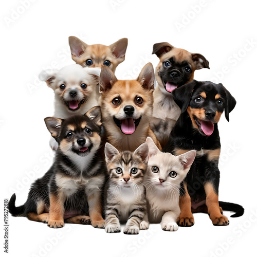 A group of cats and dogs posing together.