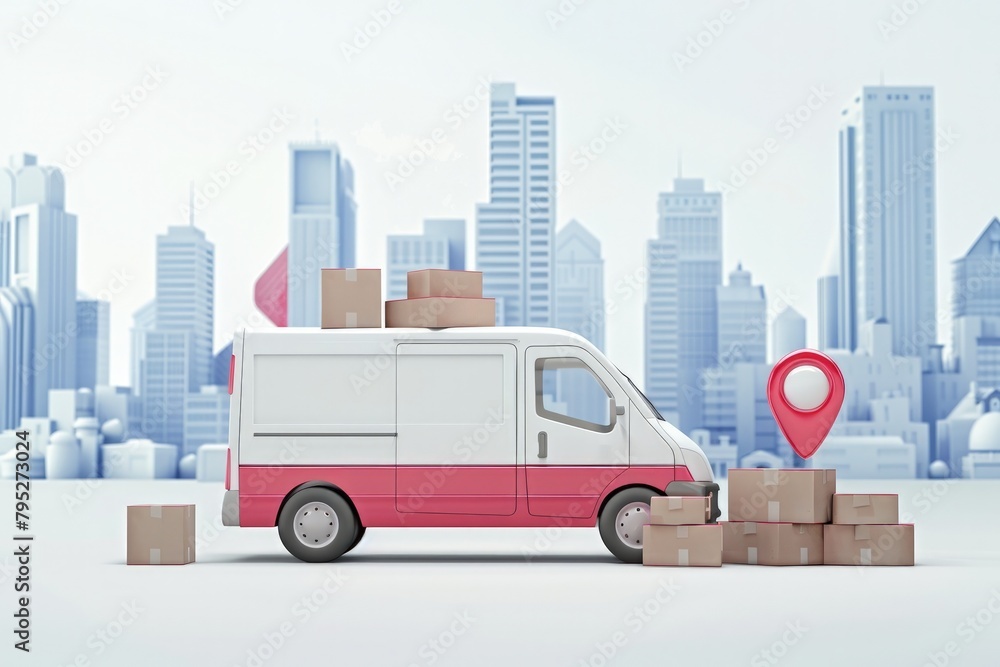 Delivery van with boxes next to it, concept of delivery, logistics, transportation. Delivery van with boxes next to it, concept of delivery, logistics, transportation.