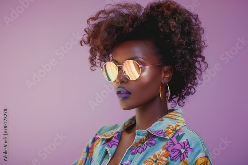 80s style black woman, retro style, vintage, nostalgia concept. photo