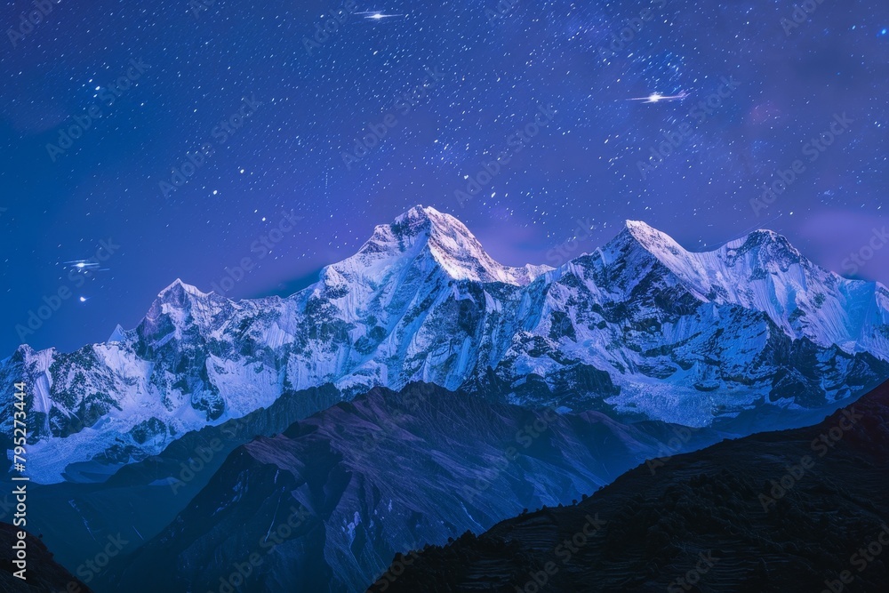 Starry Night over Snow-Capped Mountain Peak