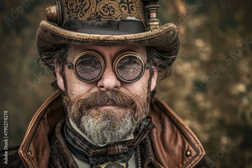 Man with top hat and glasses in steampunk style.