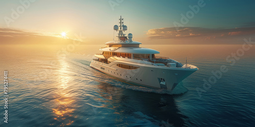 luxury yacht at sunset in blue sea, speed boat