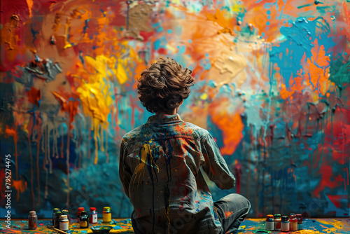Person painting on a canvas with vibrant colors. 