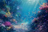 serene underwater oasis with vibrant coral reefs and tropical fish digital painting