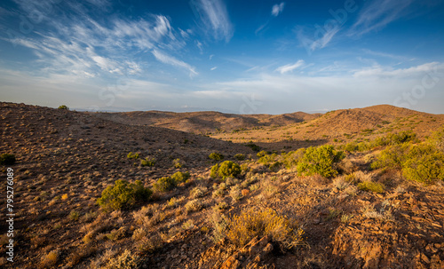 Karoo semi desert arid landscape with sky and clouds in South Africa