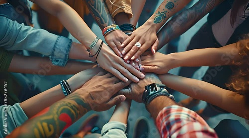 group of people holding hands photo
