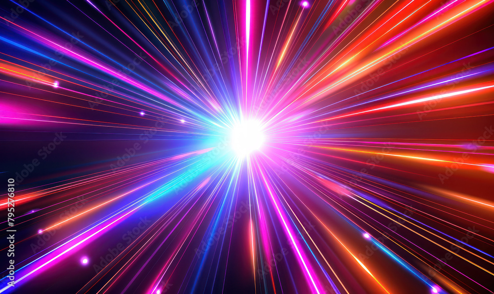 Neon light rays background with colorful glowing laser lines, speed motion blur effect. Generative Ai Image. Neon light rays background with colorful glowing laser lines, speed motion blur effect. Generative Ai Image.