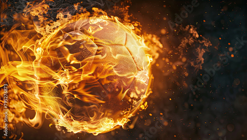 soccer ball on red and orange fire flames © Clemency