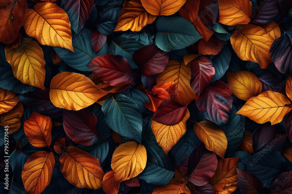 Colorful autumn leaves pattern. Generative Ai Image.