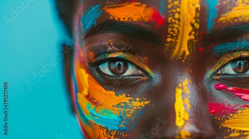 Colorful paint image on the beautiful African face of a young woman