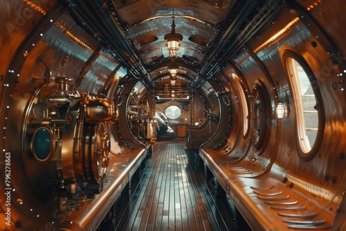 Interior of an airship  steampunk style.