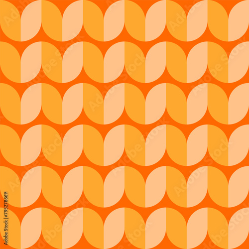 Seamless pattern with geometric floral shapes colored in orange. Retro geometric pattern sixties style. Vector illustration
