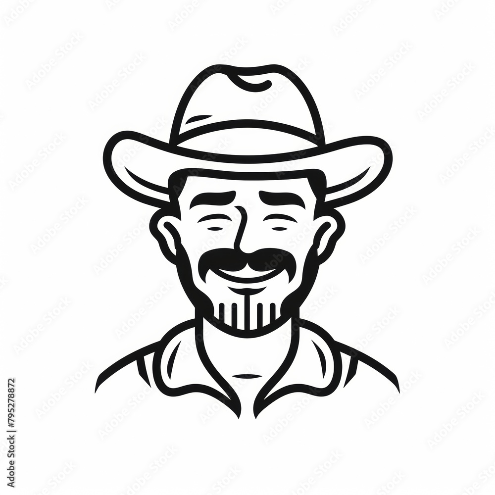 Smiling Farmer Logo with Wheat Ears, Minimalist Agricultural Icon in Monochrome Smiling Farmer Logo with Wheat Ears, Minimalist Agricultural Icon in Monochrome