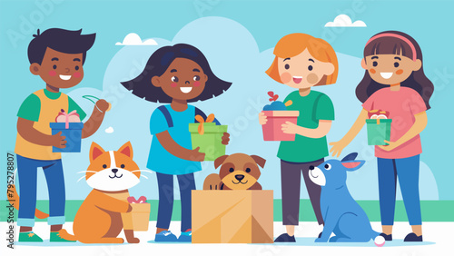 At the animal shelter First Responsibility Pet Care Day was in full swing as volunteers and kids worked together to create care packages for the