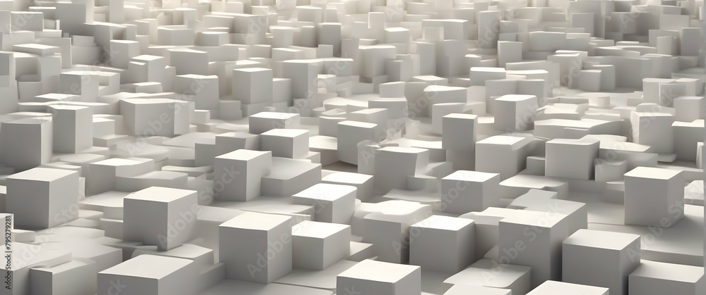 A visually captivating maze of white 3D blocks creating an illusion of infinite space and complexity A visually captivating maze of white 3D blocks creating an illusion of infinite space and complexity