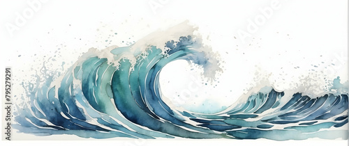 A serene watercolor artwork representing a gentle ocean wave softly cresting, reflecting tranquility and artistry photo