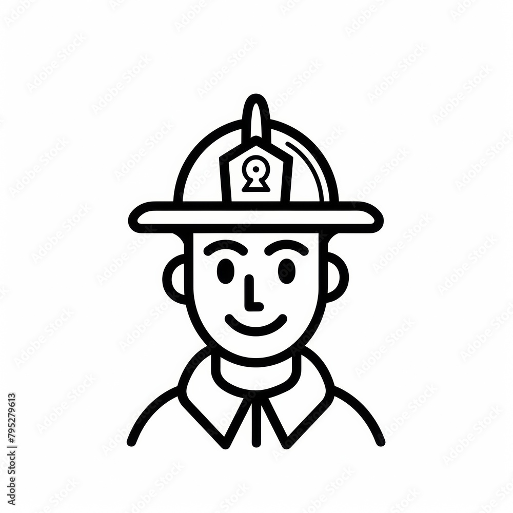 Smiling Firefighter Logo, Minimalist Line Art Fire Service Icon in Monochrome Smiling Firefighter Logo, Minimalist Line Art Fire Service Icon in Monochrome