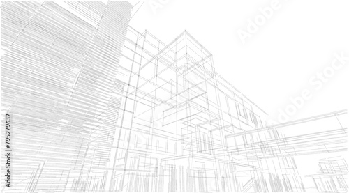 architectural drawing 3d illustration sketch project