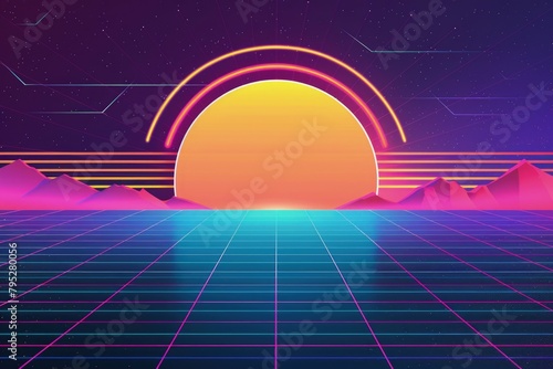 Colorful 80s themed background, retro style. photo
