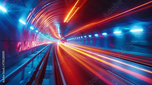 Time lapse sequence of tunnel with captivating illumination from car light streaks photo