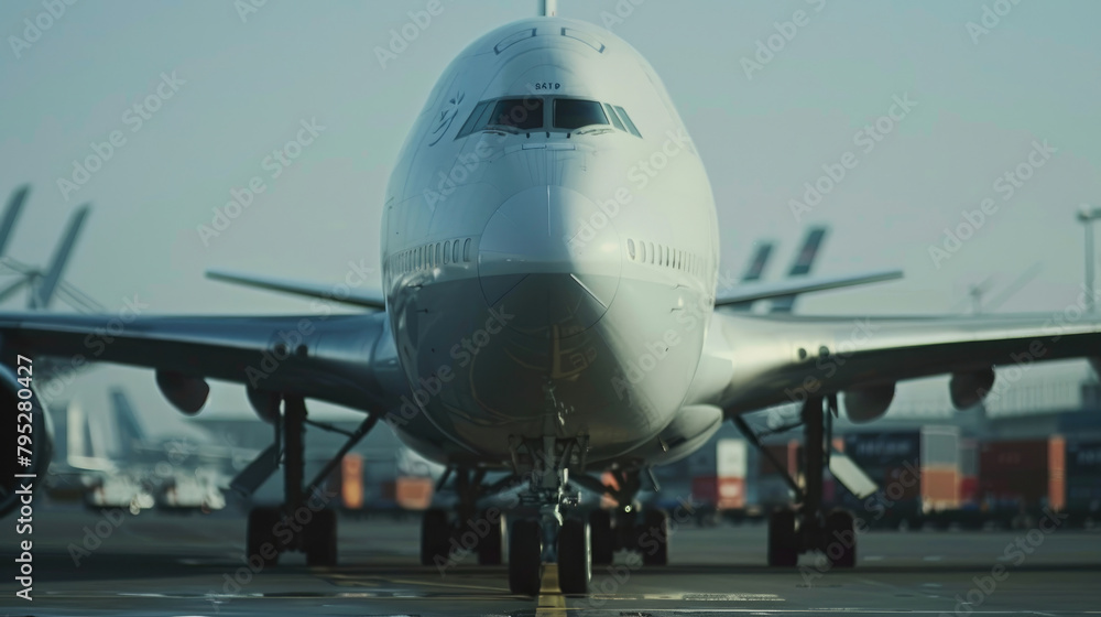 Cargo Plane Unloading Containers at Airport Terminal Cargo Plane Unloading Containers at Airport Terminal